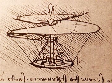 Leonardo Da Vinci aerial screw flying machine design sketch