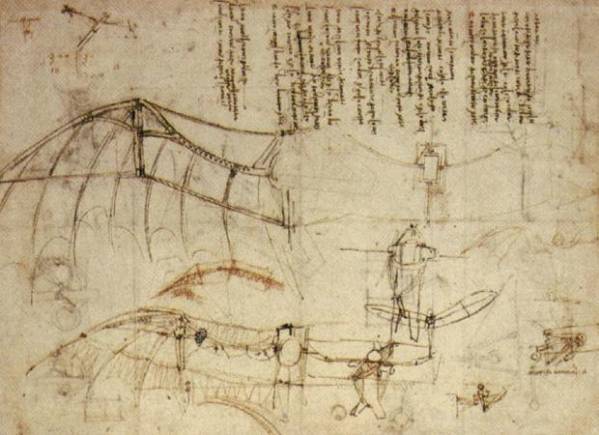 Leonardo Da Vinci Ornithopter flying machine design sketches